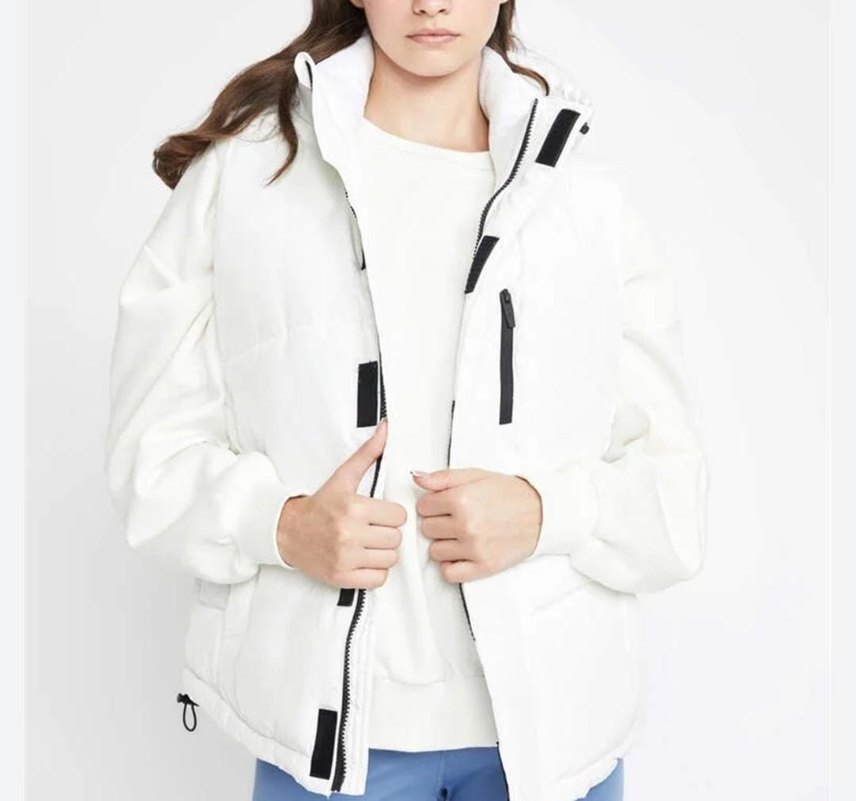 Beyaz Kapüşonlu Kadın Şişme Yelek - Görsel 3