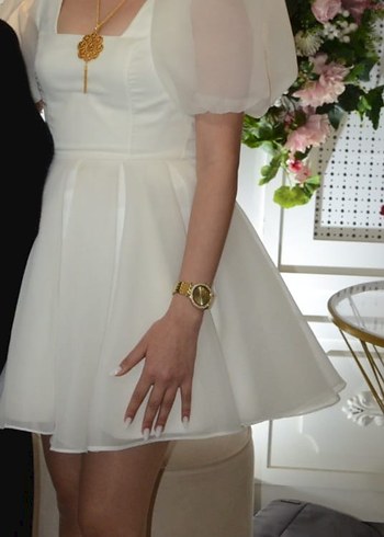 Kısa Beyaz Straplez Mini Gelinlik - Görsel 4