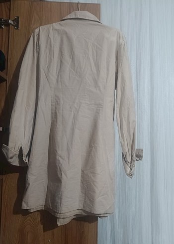 Bej Keten Midi elbise - Görsel 3