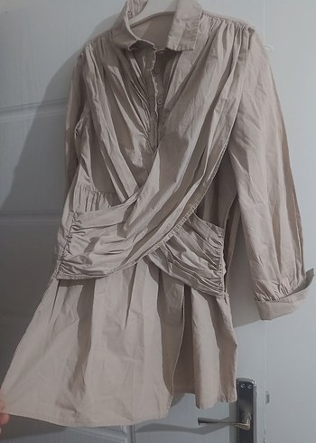 Bej Keten Midi elbise - Görsel 2