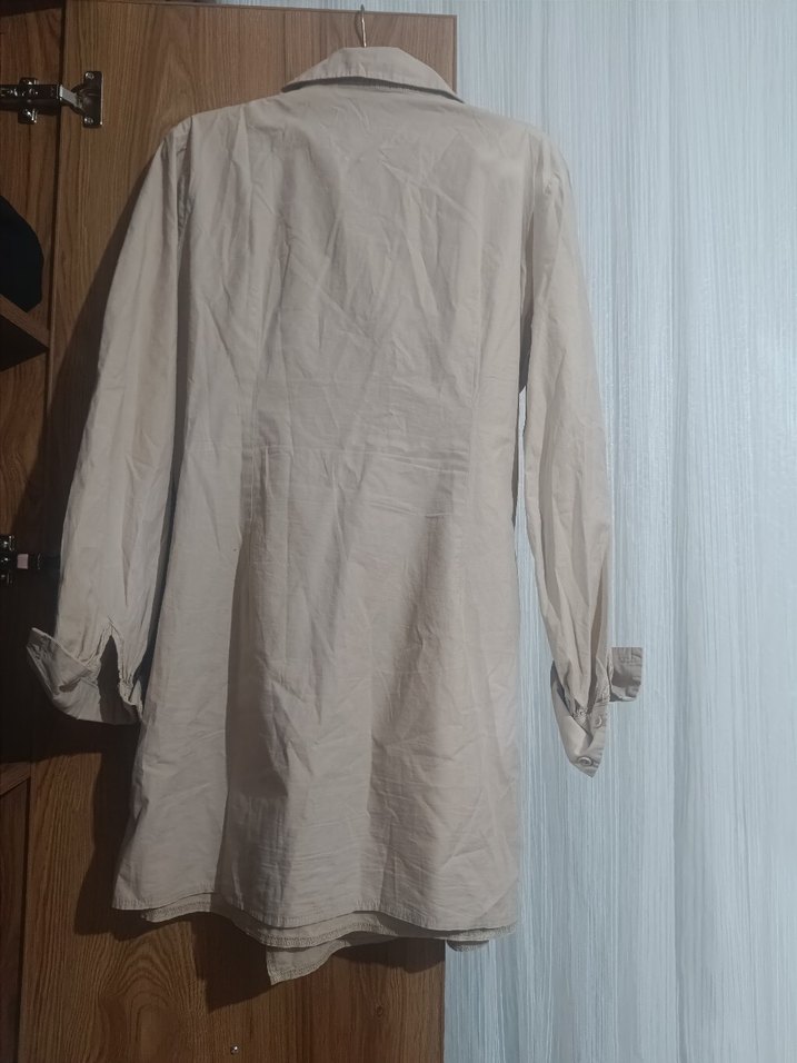 Bej Keten Midi elbise - Görsel 3