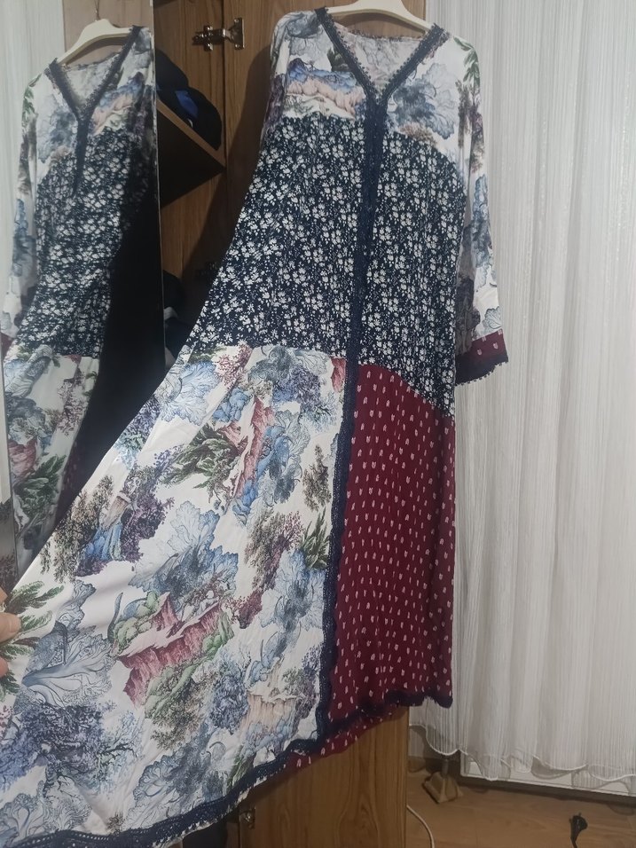 Uzun Bohem Desenli Kadın Elbise - Görsel 2