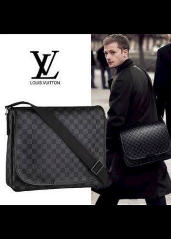 Erkek Siyah Kareli Tokalı Omuz Çantası - Görsel 4