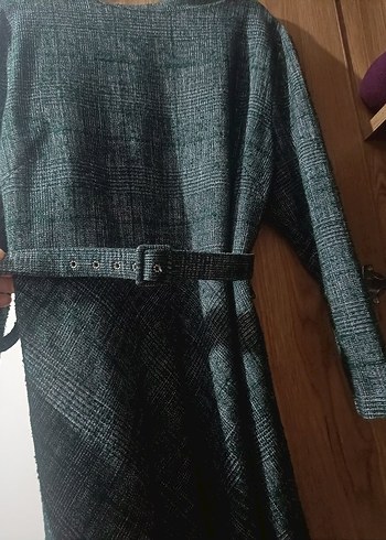 Gri Kemerli Midi Ofis Elbisesi - Görsel 3