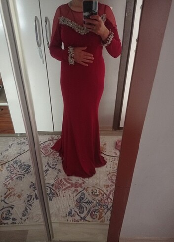 38 Beden bordo Renk Abiye