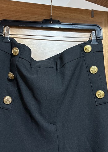 52 Beden Düğmeli siyah Kadın Kumaş Pantolon
