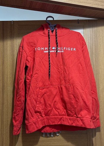 Tommy Hilfiger Kapüşonlu Kırmızı Sweatshirt