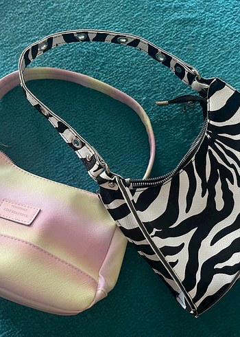 Fermuarlı Zebra Desenli ve Pembe Kadın Çanta