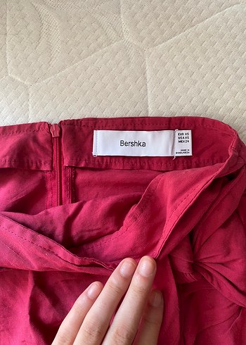 xs Beden Fuşya pembe Keten Drapeli Mini Etek