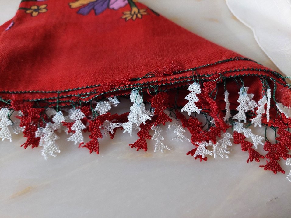 igne oyasi Detaylı Kırmızı Bohem Kadın  yemenisi - Görsel 5