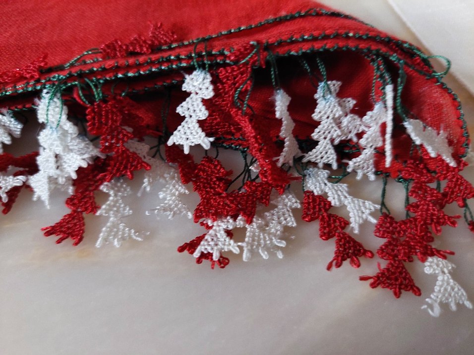 igne oyasi Detaylı Kırmızı Bohem Kadın  yemenisi - Görsel 2