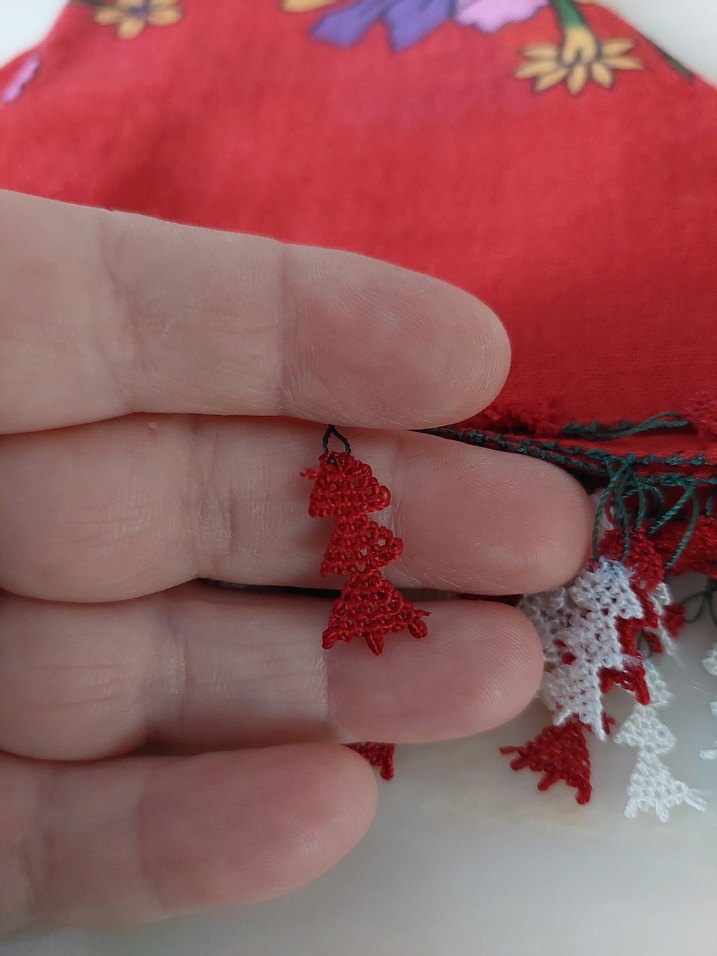 igne oyasi Detaylı Kırmızı Bohem Kadın  yemenisi - Görsel 3