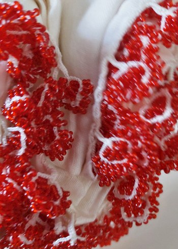 Kırmızı Boncuk İşlemeli Bohem Kadın tulbenti - Görsel 4