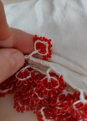 Kırmızı Boncuk İşlemeli Bohem Kadın tulbenti - Görsel 2