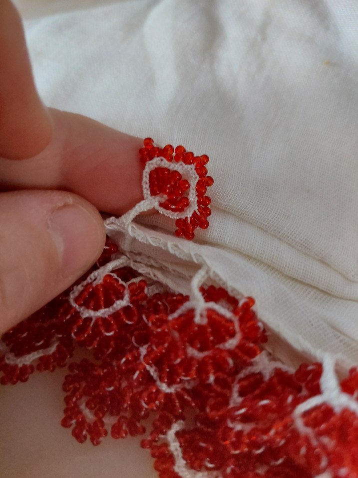 Kırmızı Boncuk İşlemeli Bohem Kadın tulbenti - Görsel 2