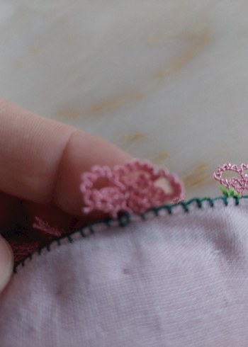 iğne oyasi Detaylı Pembe Bohem Kadın Fular - Görsel 2