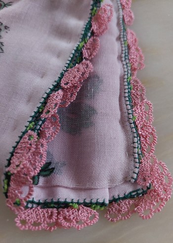 iğne oyasi Detaylı Pembe Bohem Kadın Fular - Görsel 4