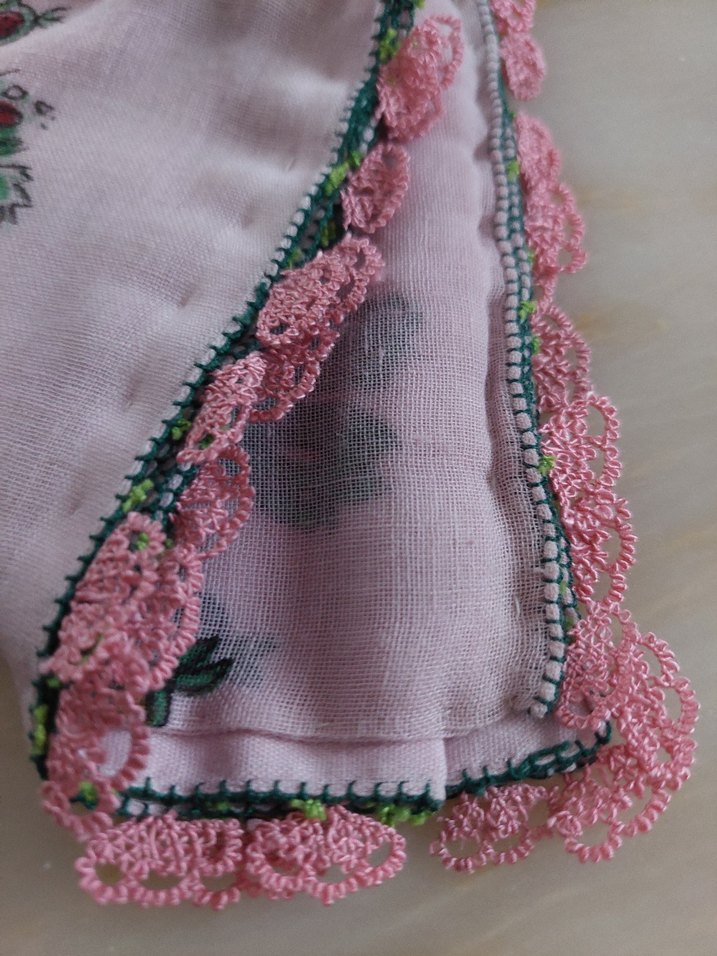 iğne oyasi Detaylı Pembe Bohem Kadın Fular - Görsel 4