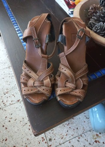 38 Beden kahverengi Renk Kahverengi Deri Dolgu Topuklu Kadın Sandalet