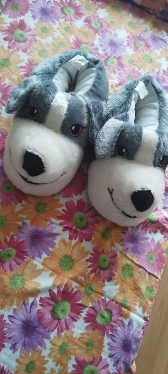 Gri Peluş Köpek şeklinde panduf - Görsel 3