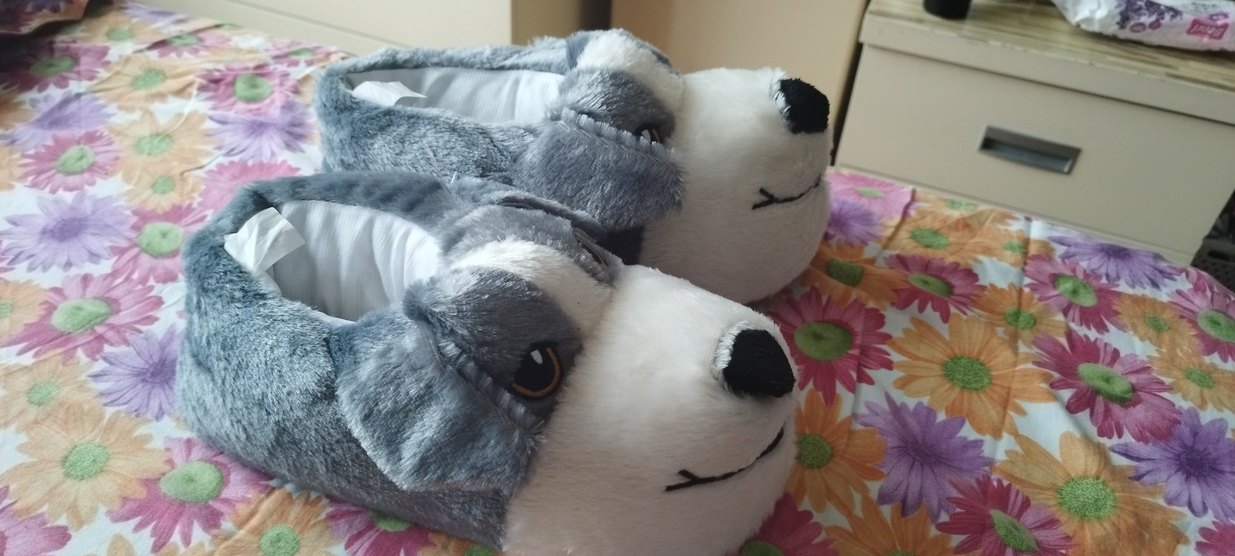 Gri Peluş Köpek şeklinde panduf - Görsel 2