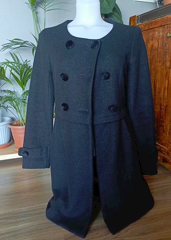 Düğmeli Siyah Kadın Kaban - Görsel 2