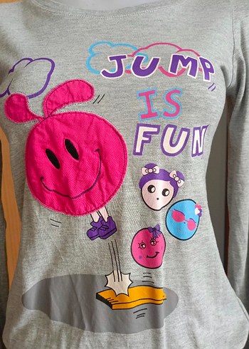 Kız Çocuk Gri Uzun Kollu Baskılı Tişört - Görsel 2