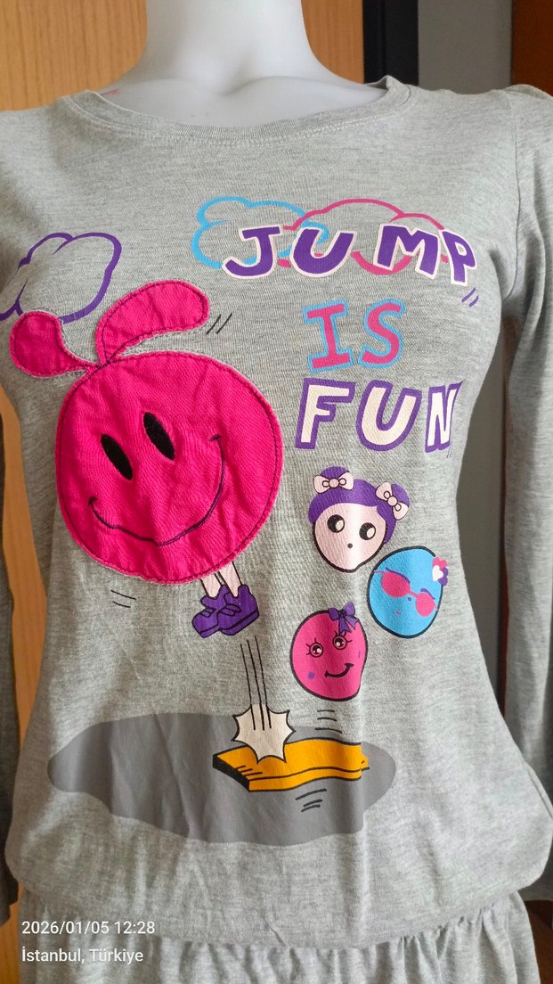 Kız Çocuk Gri Uzun Kollu Baskılı Tişört - Görsel 2