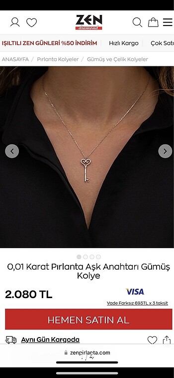 Zen pırlantalı gümüş kolye
