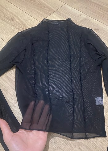 Siyah Uzun Kollu Boğazlı Transparan Bluz - Görsel 3