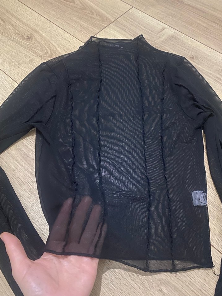 Siyah Uzun Kollu Boğazlı Transparan Bluz - Görsel 3