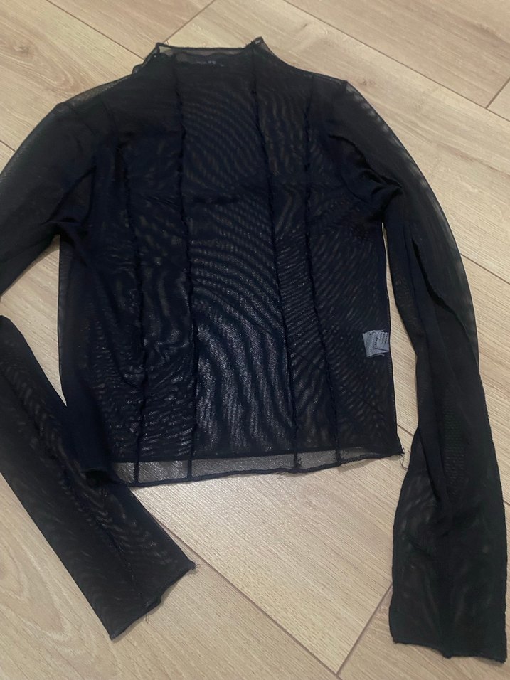 Siyah Uzun Kollu Boğazlı Transparan Bluz - Görsel 2