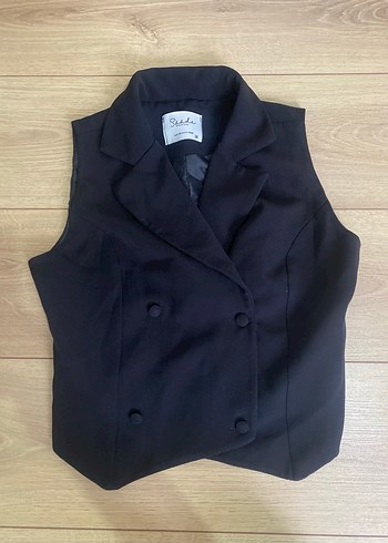 Kemerli Siyah Kadın yelek - Görsel 2