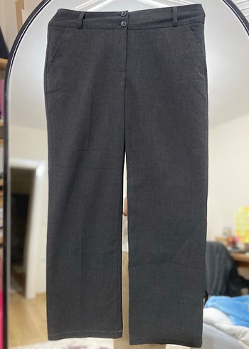 Gri Kadın Kumaş pantolon düşük bel paçası kısaltıldı - Görsel 2