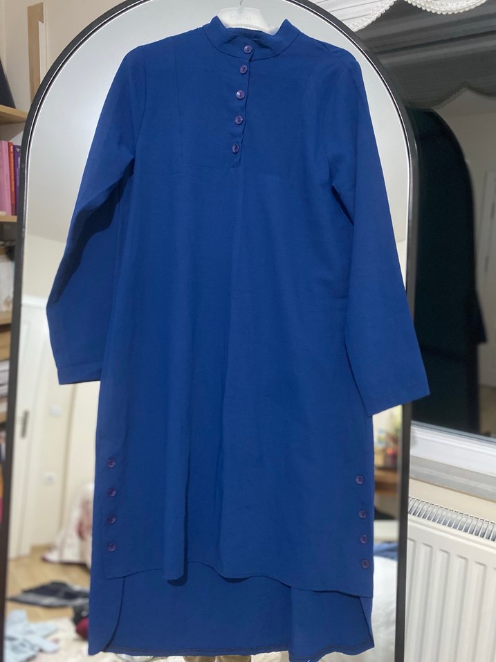 Düğmeli Lacivert uzun tunik - Görsel 2