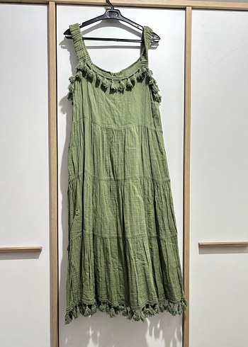 Püsküllü Keten Bohem Uzun Elbise - Görsel 2