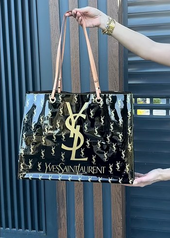 Parlak Siyah YSL Baskılı Kadın Çanta