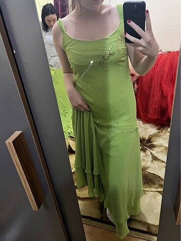 Abiye Fıstık yeşili elbise
