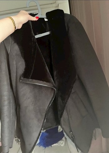 H&M H&M Siyah Süet Kürk Detaylı Midi Ceket