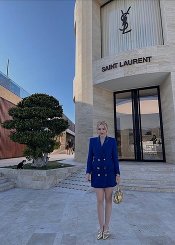 Zara Düğmeli Kısa Mavi Kadın Blazer Ceket