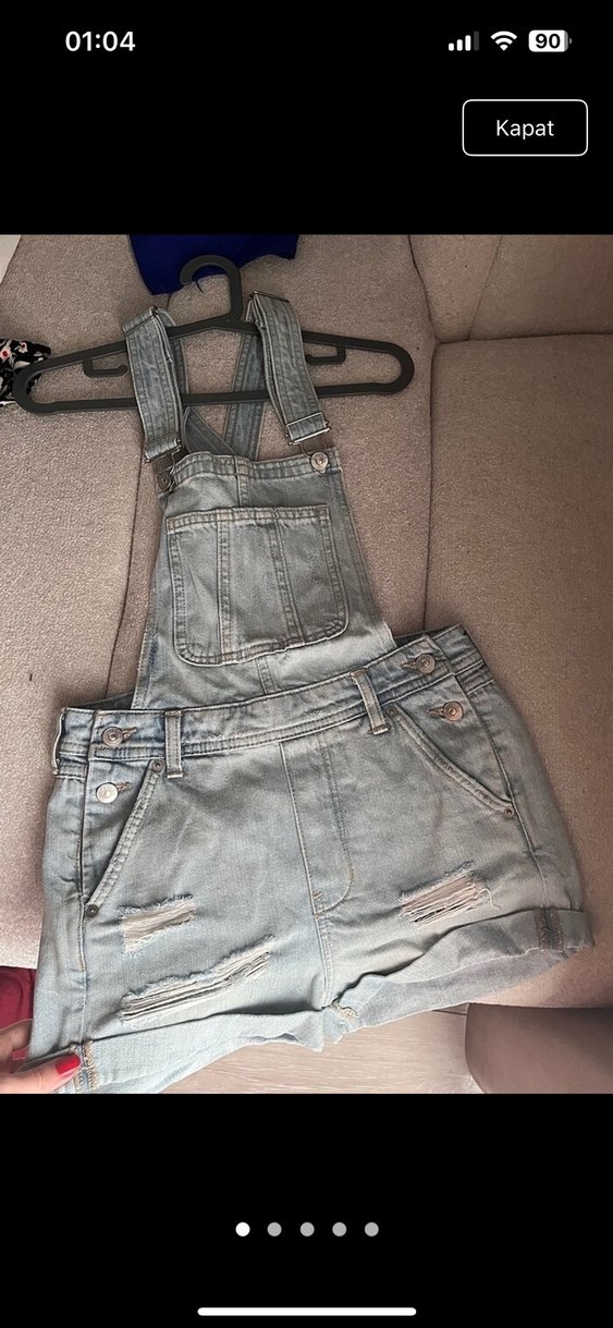 Gri Denim Mini Kadın Salopet - Görsel 4