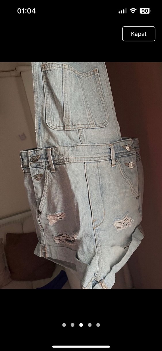 Gri Denim Mini Kadın Salopet - Görsel 3