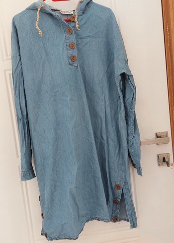Düğmeli Mavi Denim Kadın Tunik