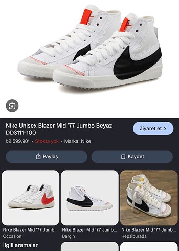 Nike Blazer Mid 77 Jumbo Beyaz Sneaker