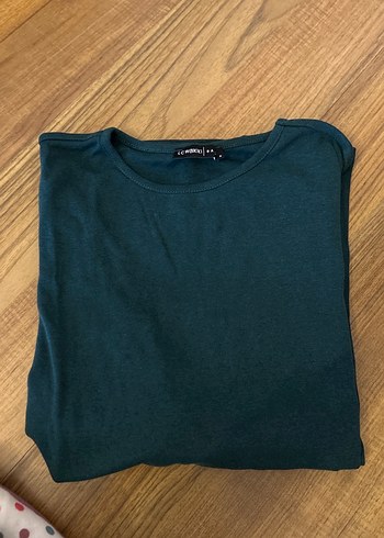 Koyu Yeşil Uzun Kollu Basic Tişört kusuru son foto da - Görsel 2