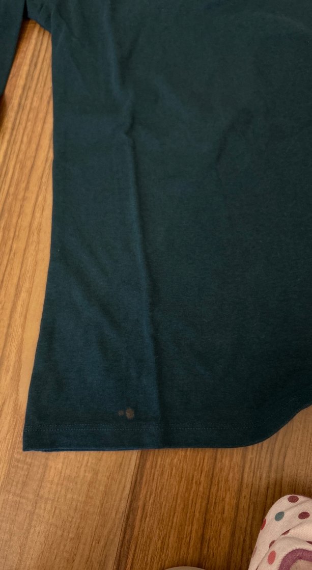 Koyu Yeşil Uzun Kollu Basic Tişört kusuru son foto da - Görsel 4