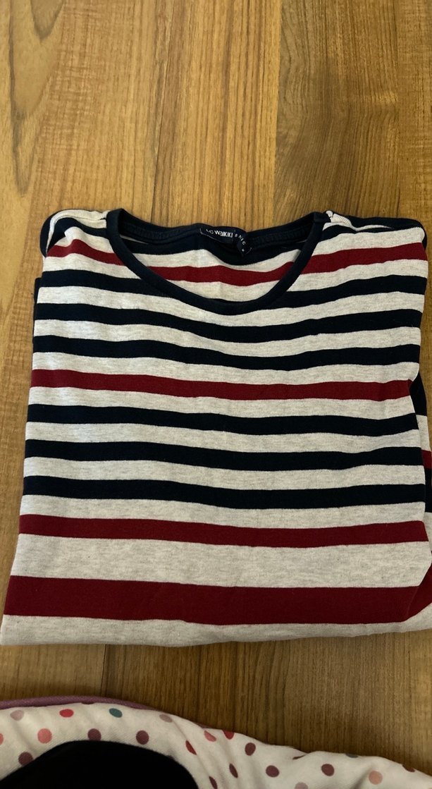 Çizgili Pamuklu  Uzun Kollu Tişört - Görsel 3