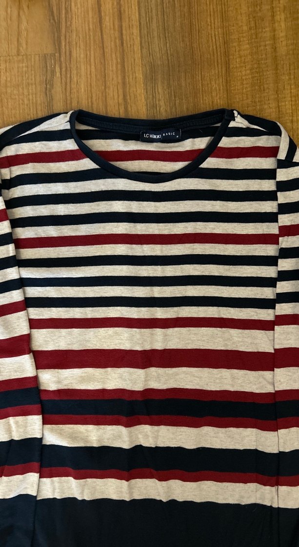 Çizgili Pamuklu  Uzun Kollu Tişört - Görsel 2