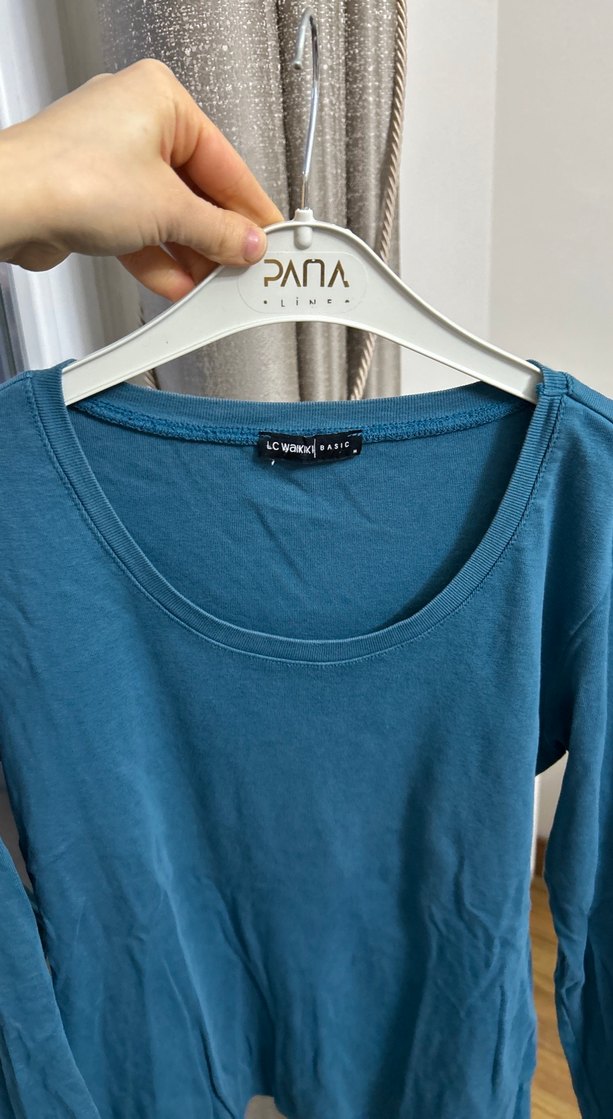 Mavi Pamuklu Hamile Tişörtü, Uzun Kollu - Görsel 2