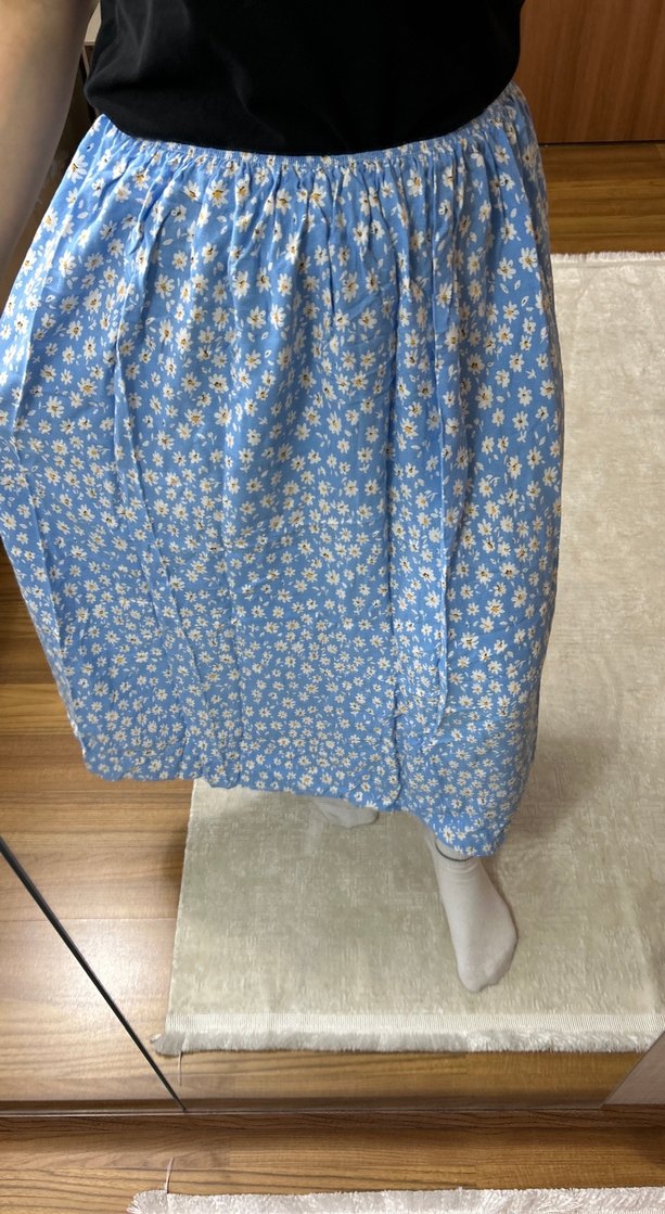 Mavi Midi Etek, Rahat Kesim, Pamuk - Görsel 2